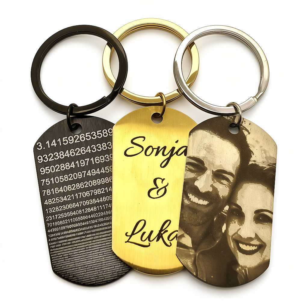 Brushed Dog Tag Keychain Pendant with Engraving