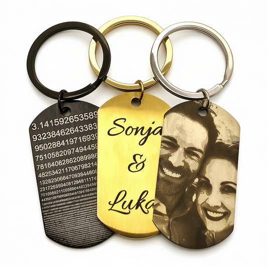 Brushed Dog Tag Keychain Pendant with Engraving