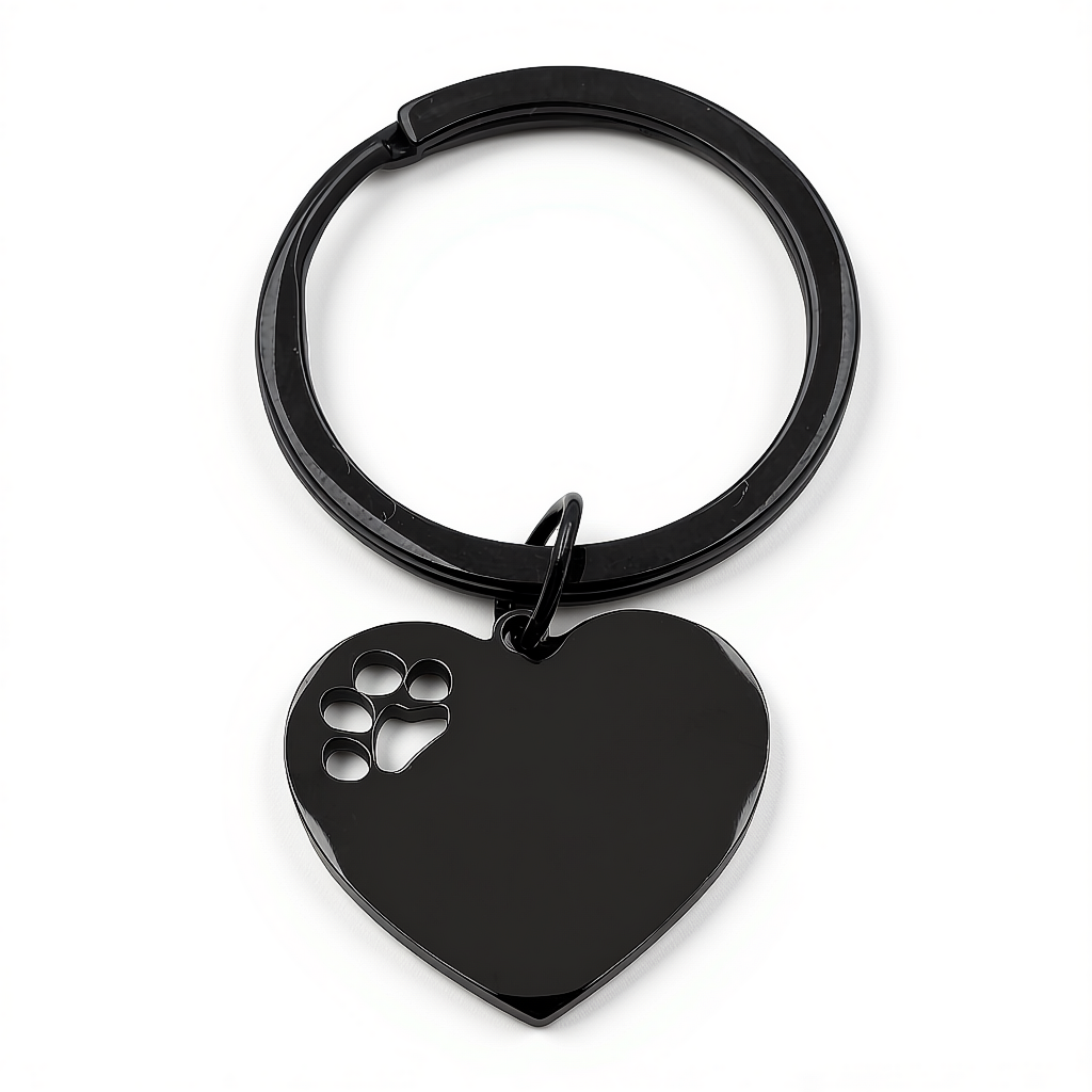 Heart Keyring Pendant with Paw and Engraving