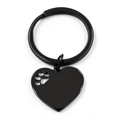 Heart Keyring Pendant with Paw and Engraving