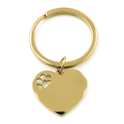 Heart Keyring Pendant with Paw and Engraving