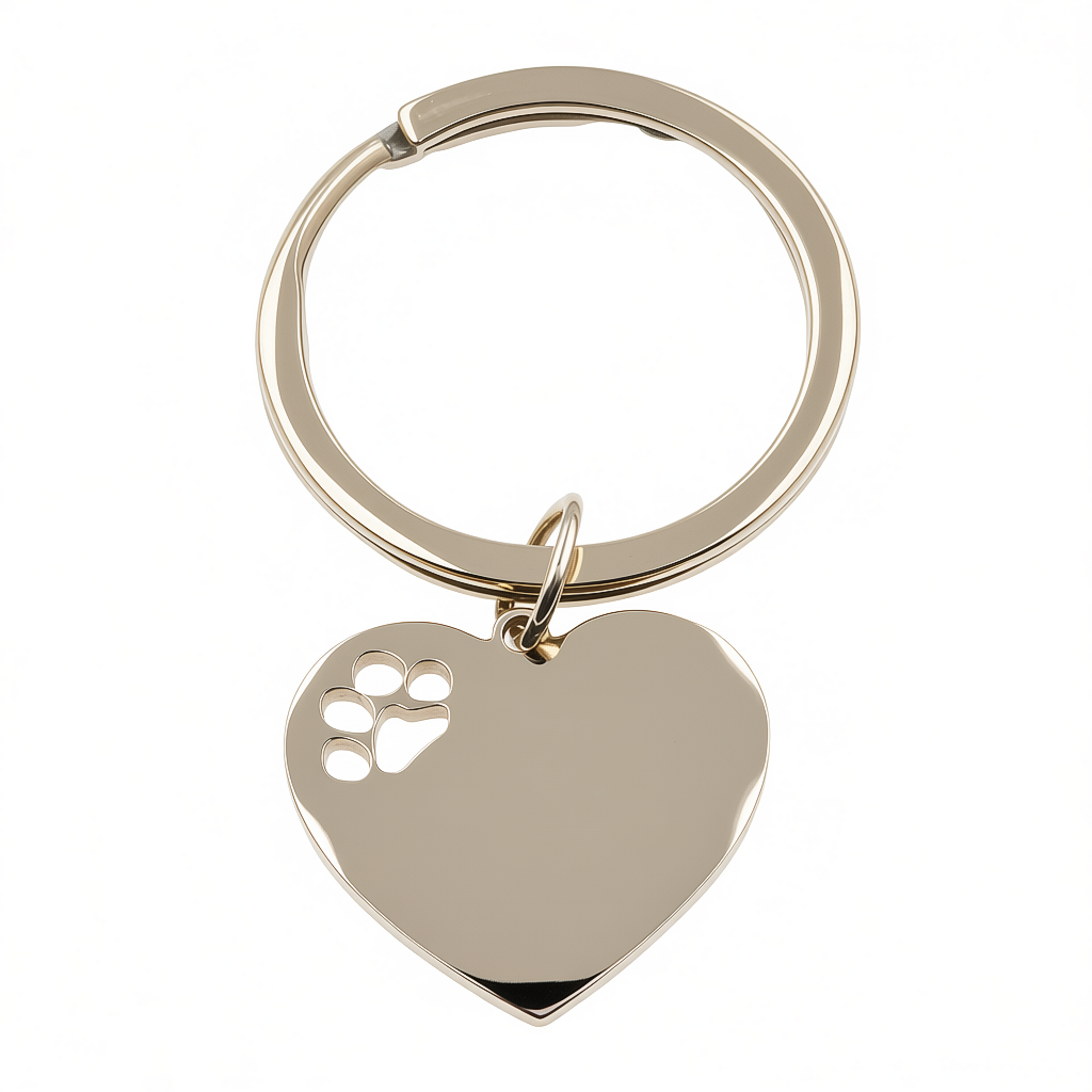 Heart Keyring Pendant with Paw and Engraving