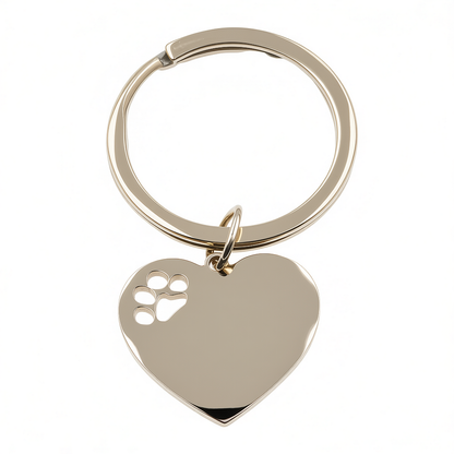 Heart Keyring Pendant with Paw and Engraving