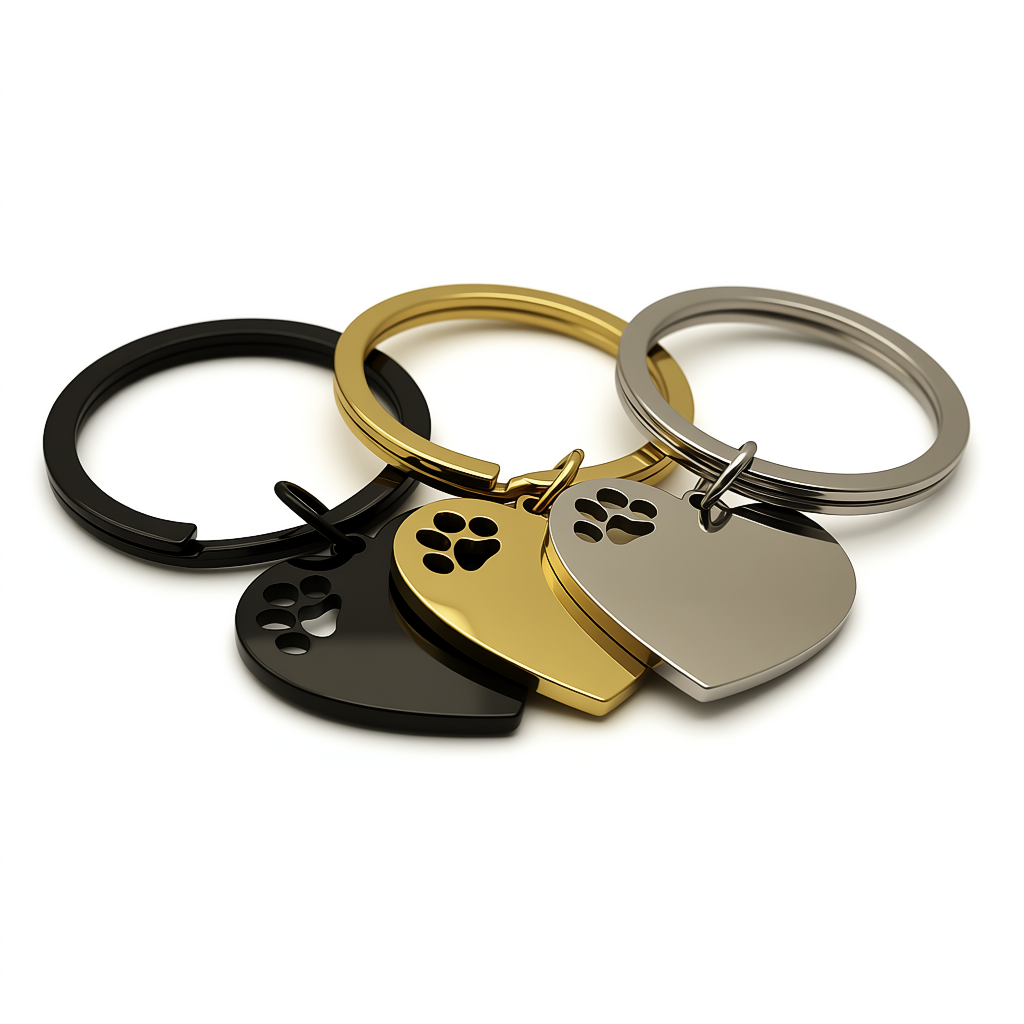 Heart Keyring Pendant with Paw and Engraving