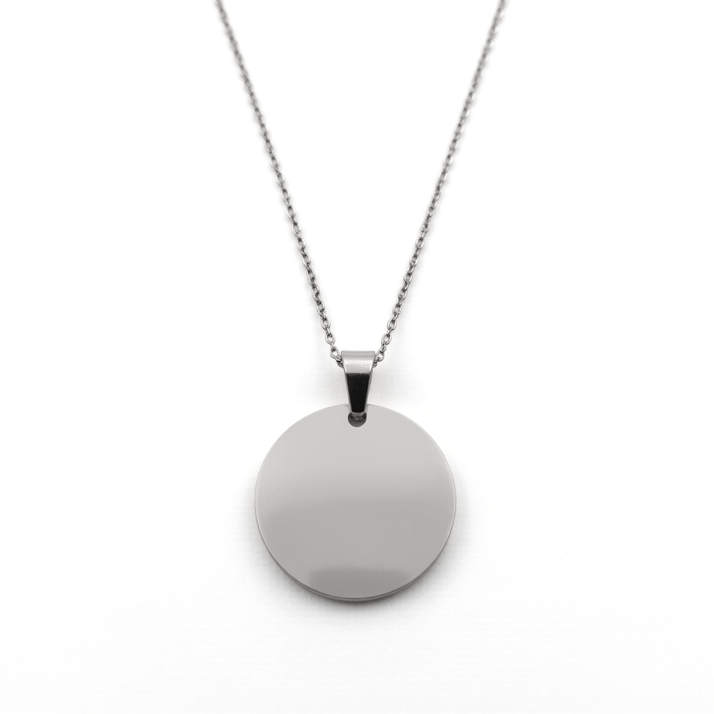 Large Round Pendant with Necklace and Custom Engraving