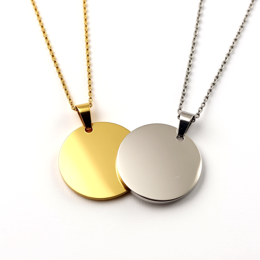 Large Round Pendant with Necklace and Custom Engraving