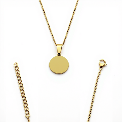 Small Round Pendant with Necklace and Custom Engraving