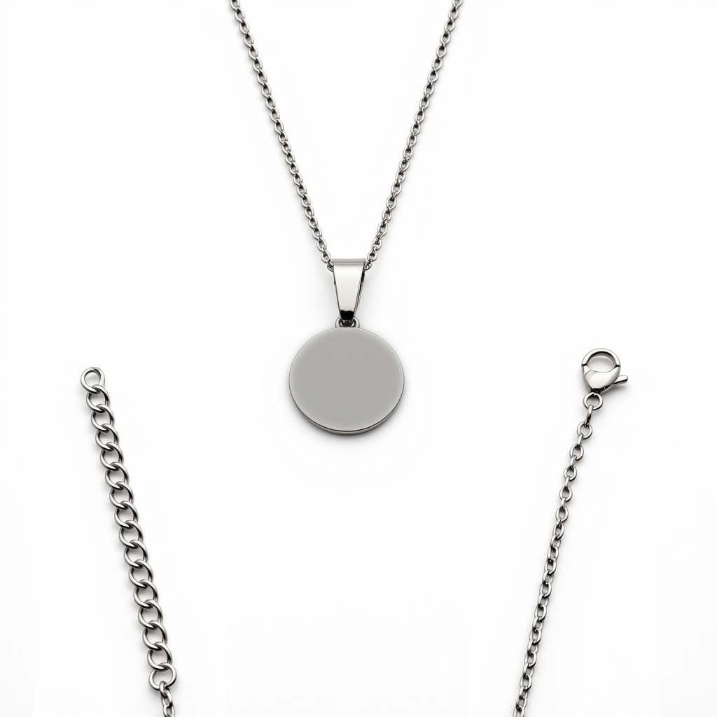 Small Round Pendant with Necklace and Custom Engraving