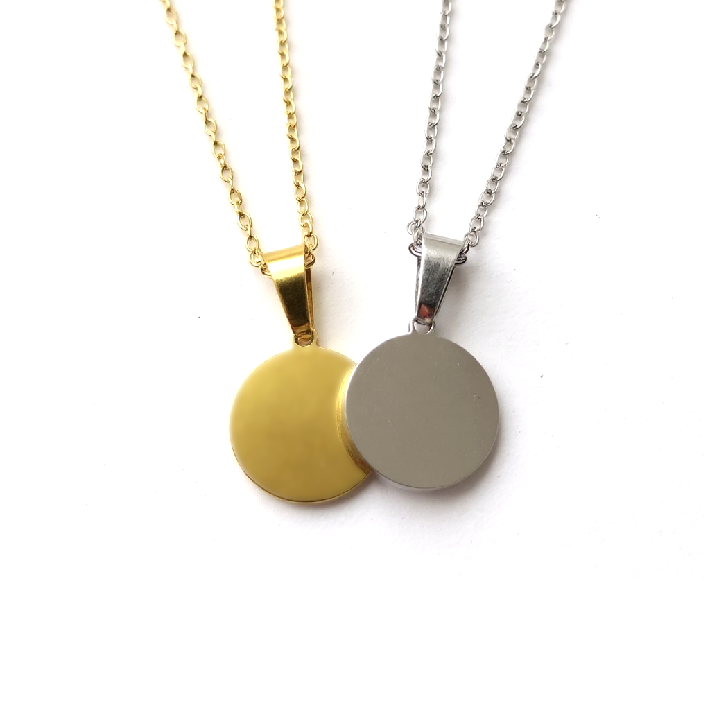 Small Round Pendant with Necklace and Custom Engraving