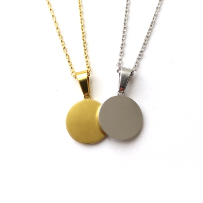 Small Round Pendant with Necklace and Custom Engraving